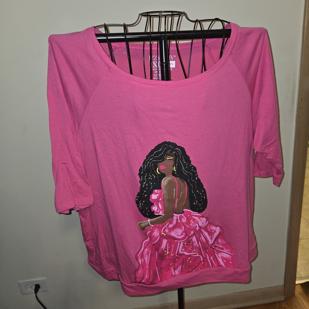 Women's Short Sleeve Black Girl Graphic Tee in Bright Pink 3X